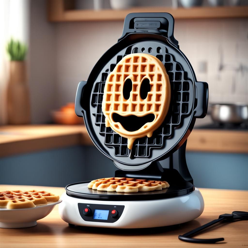 Hyperrealistic Cartoon Waffle Maker Ghost in 64k