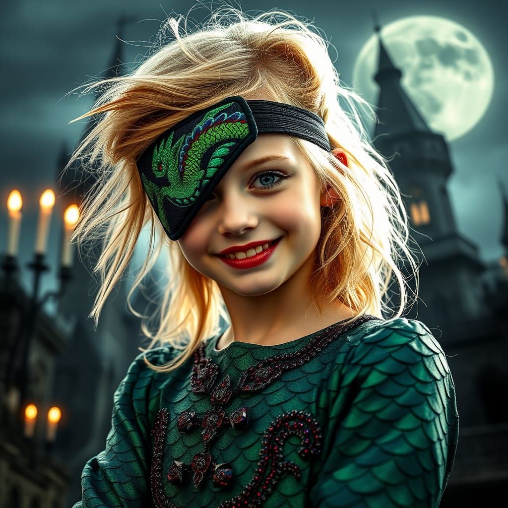 Dragon Eyepatch Girl Portrait in High-Fashion Style