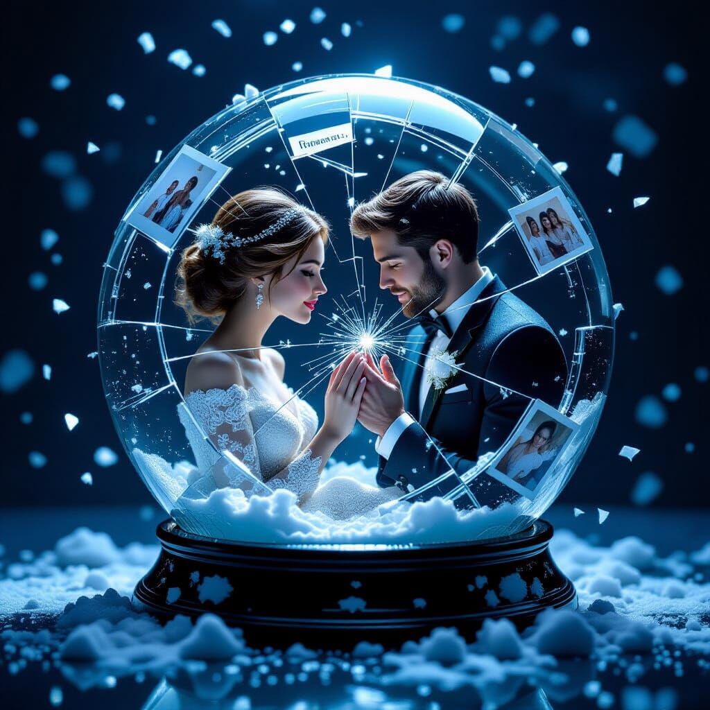 Shattered Snow Globe of Broken Dreams in Cinematic Style