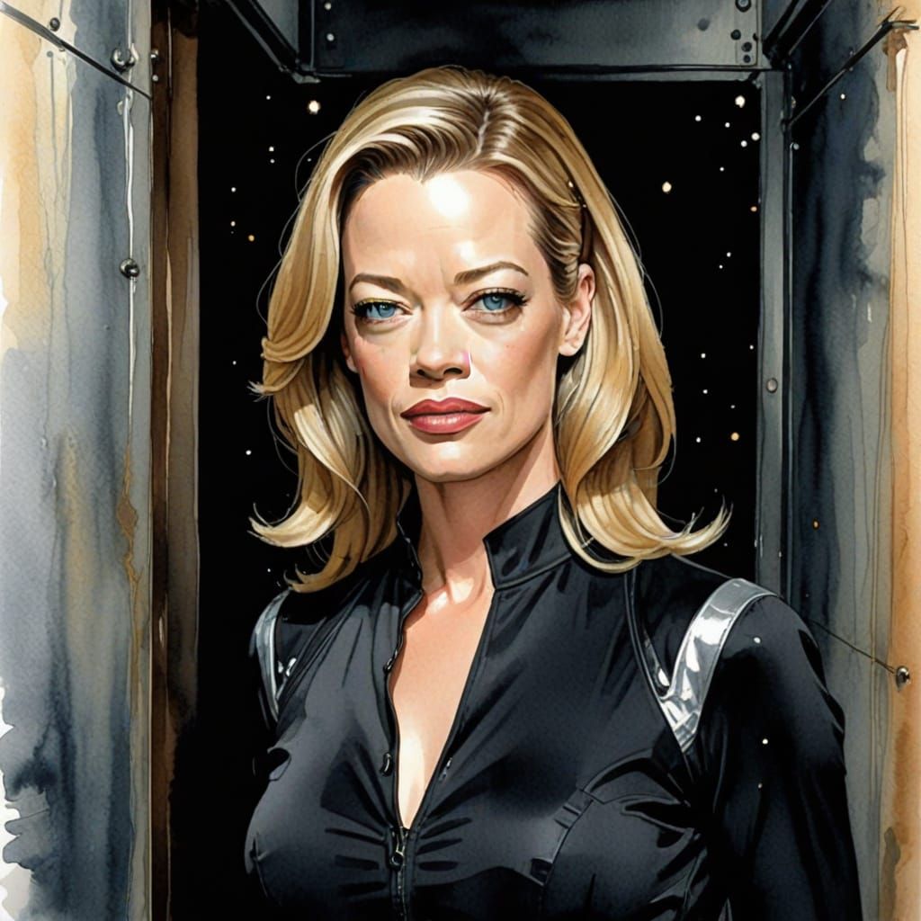 Impressionistic Watercolor of Woman on Starship