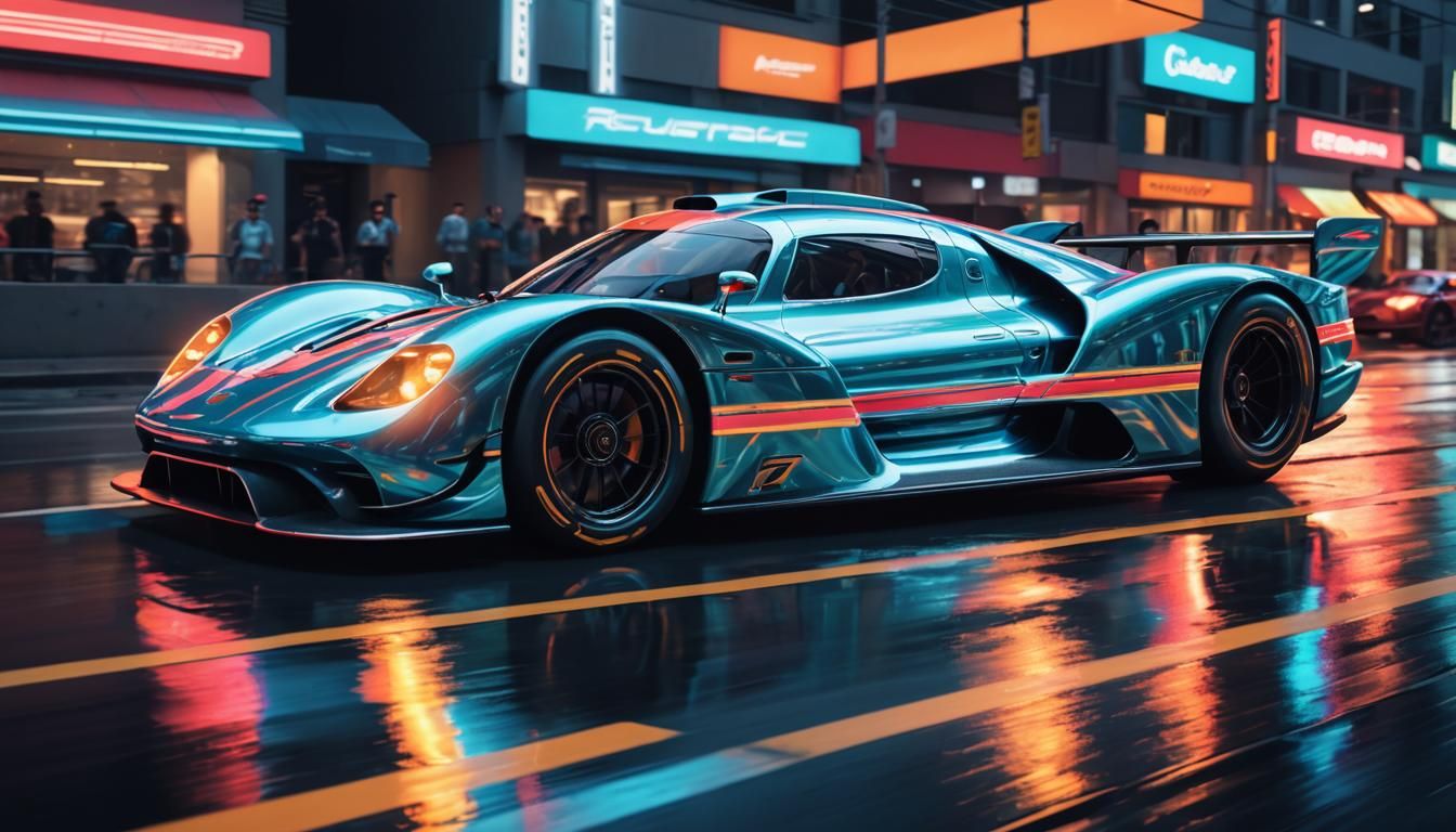 Porsche 917 Vision GT Race Car in Neon Cityscape
