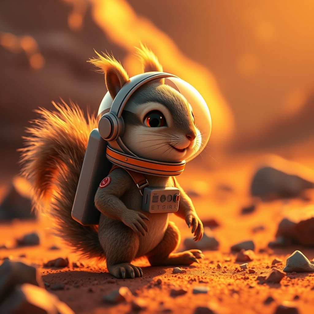Squirrel Astronaut Explores Vibrant Mars Landscape in CGI St...