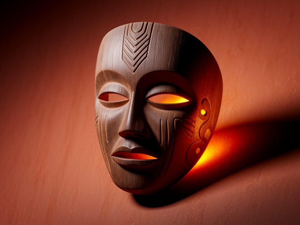 Glowing Tribal Mask in Warm Light
