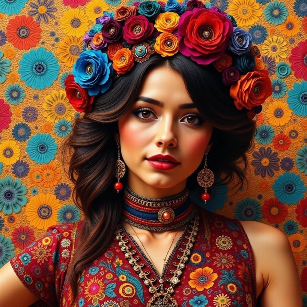 Romanticized Bohemian Gypsy Woman in Vibrant Attire