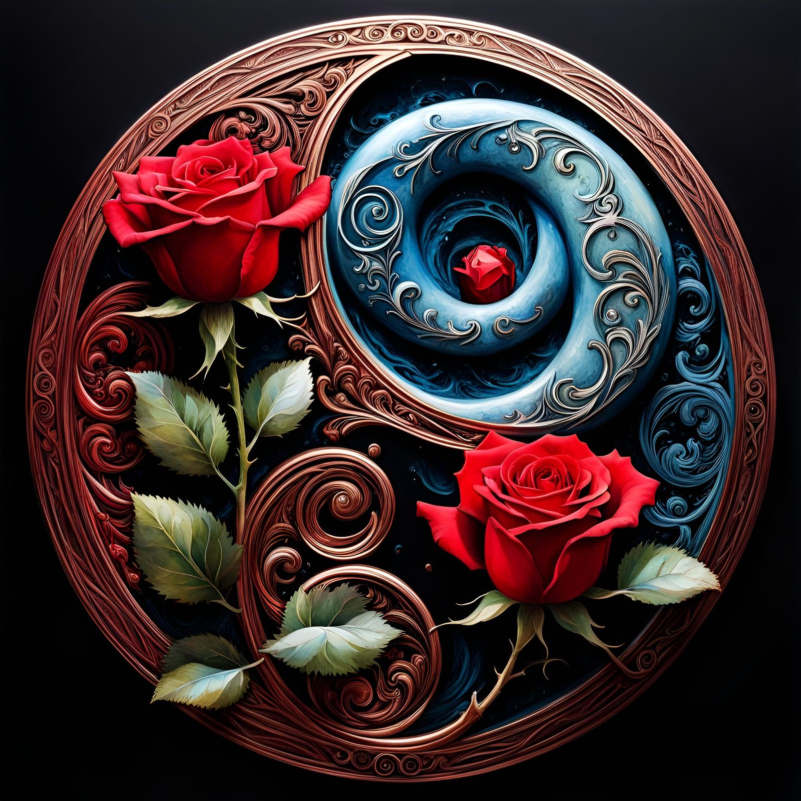 Yin and Yang Rose Buds Mascot Logo