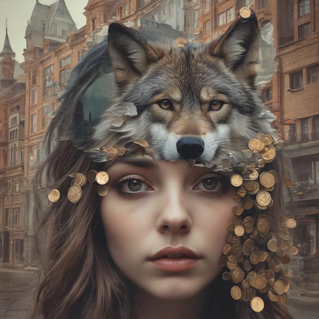 Optical Illusion: Wolf Silhouette in Op-Art Collage