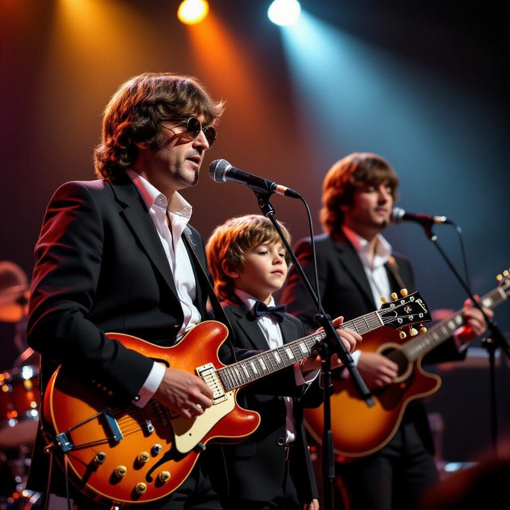 The Beatles Perform Live with Young Jindra on Stage