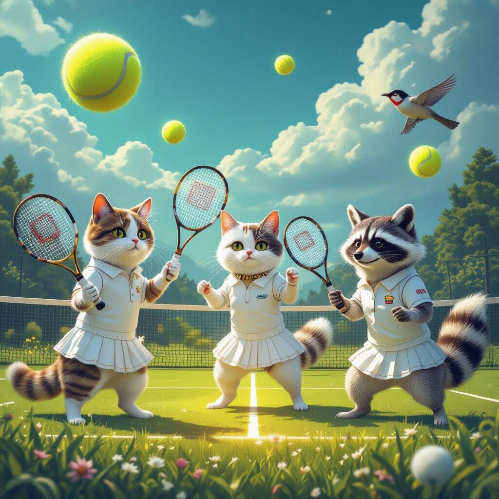 Surreal Anthropomorphic Tennis Match in Dreamlike Style