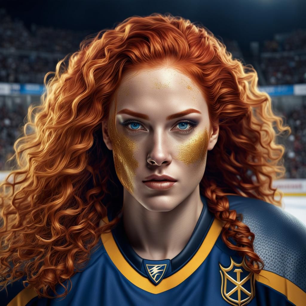 Red-Haired Hockey Player in Detailed Digital Painting