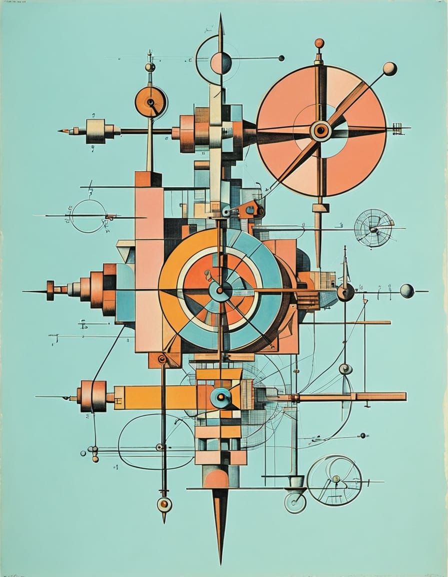 Constructivist Mechanical Drawing in Pastel Colors