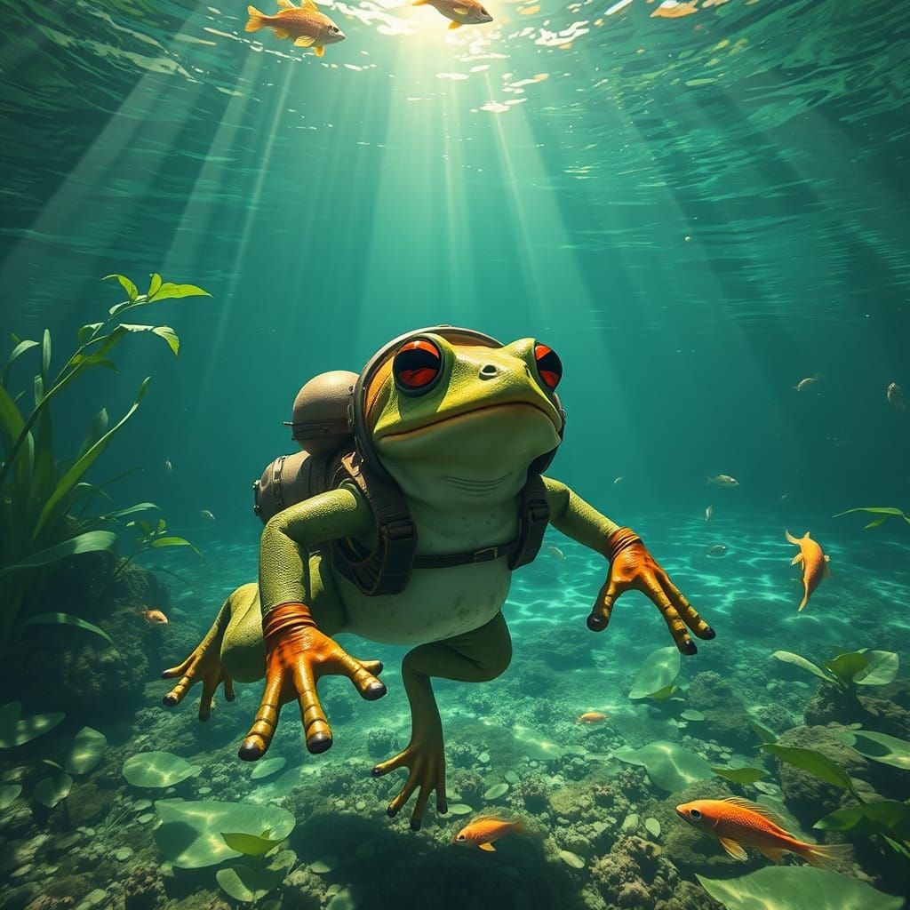 Frog Man Dives Through Everglades Waters in Cyberpunk Style