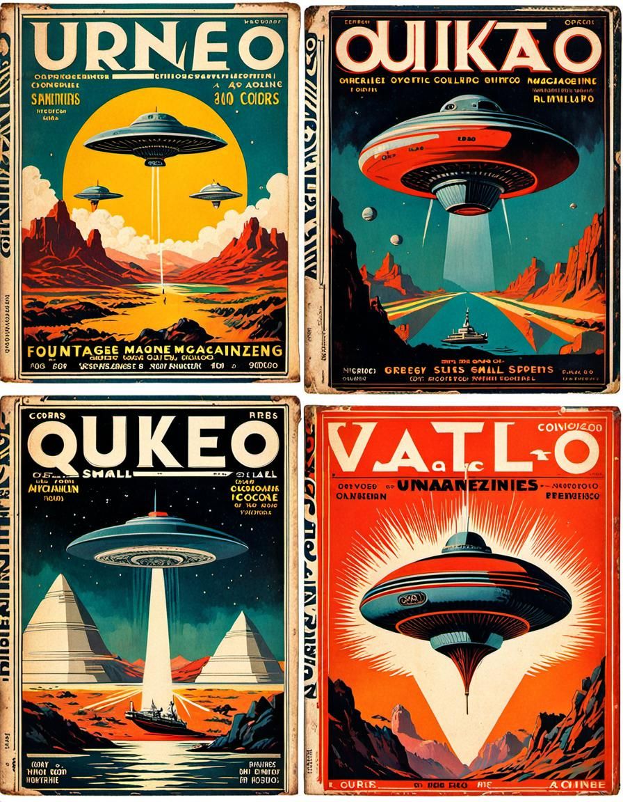 Vintage UFO Magazine Covers, Detailed Matte Painting