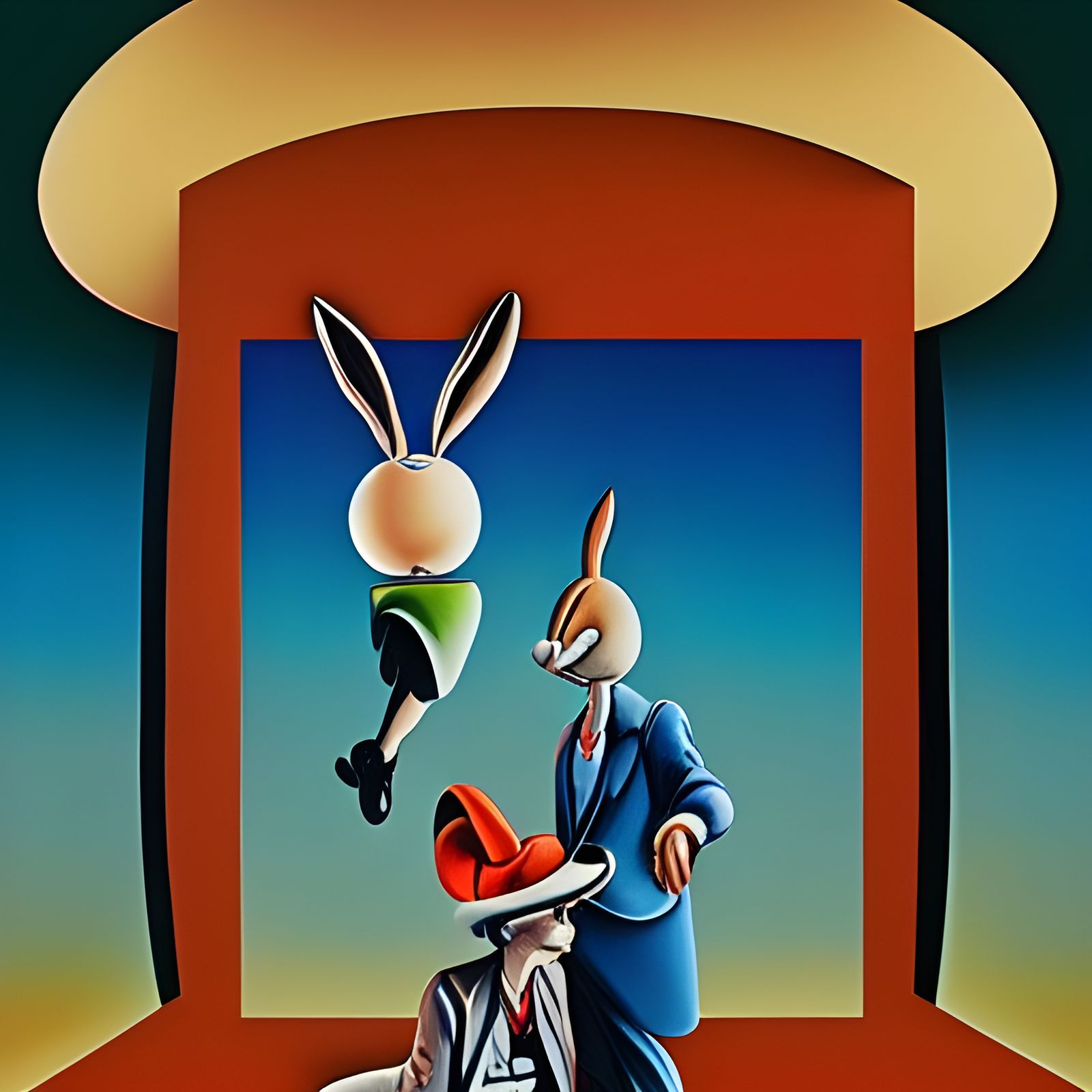 Elmer Fudd and Bugs Bunny in Surreal Vaporwave Mall