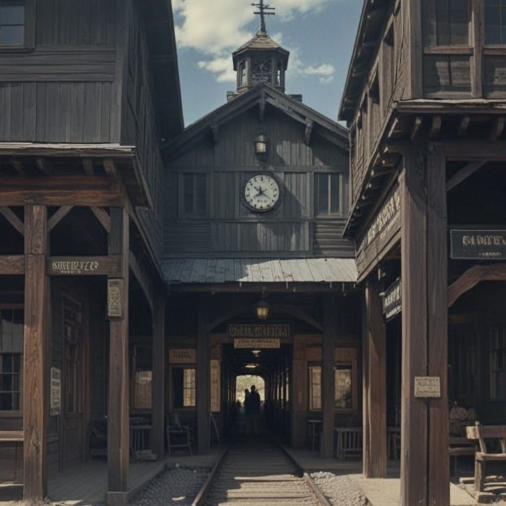 Vintage Wild West Train Station Scene