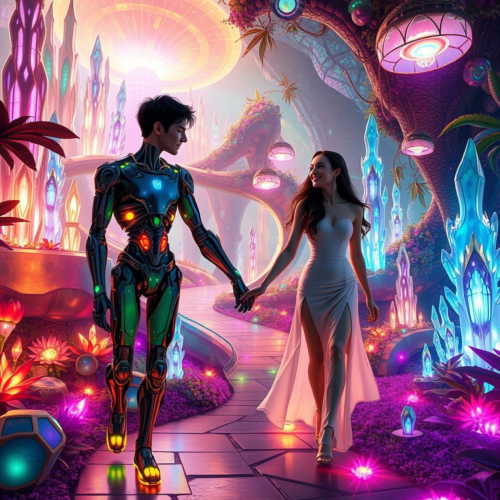 Cyborg Romance in a Glowing Alien Garden