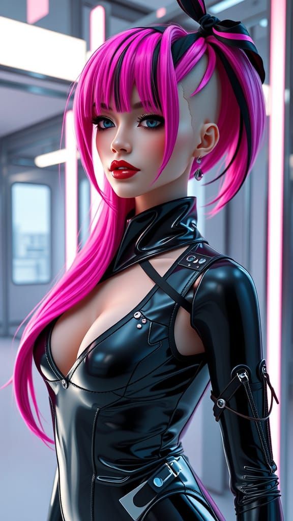 Glamorous Doll in Futuristic Cyberpunk Couture