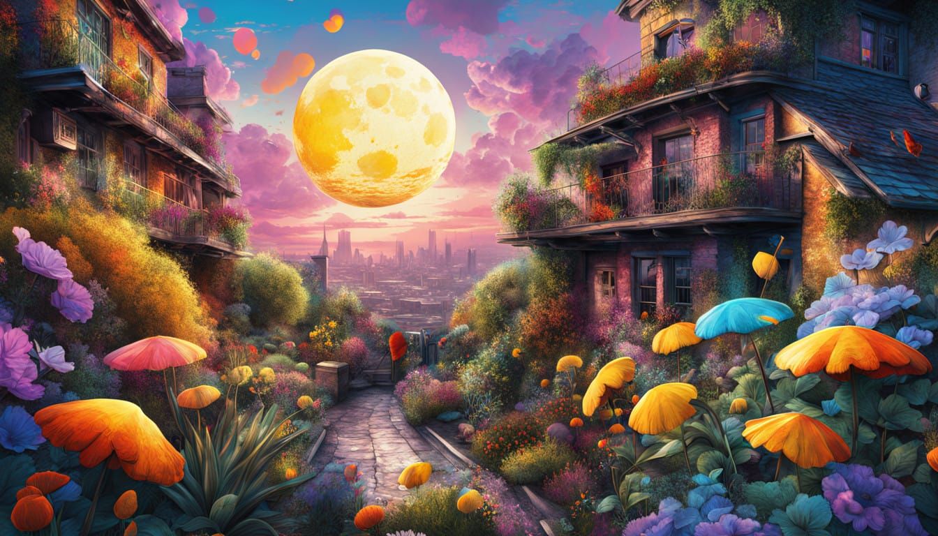 Dreamy Rooftop Oasis in Vibrant Pastel Hues