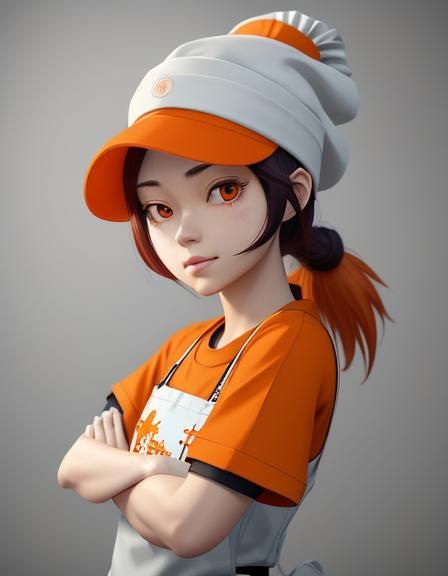 Cute Cartoon Chef Girl in Anime Style