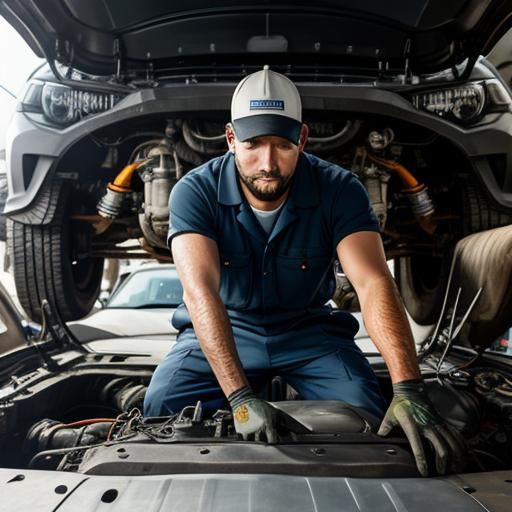 Mechanic Repairing Car Engine Under Hood
