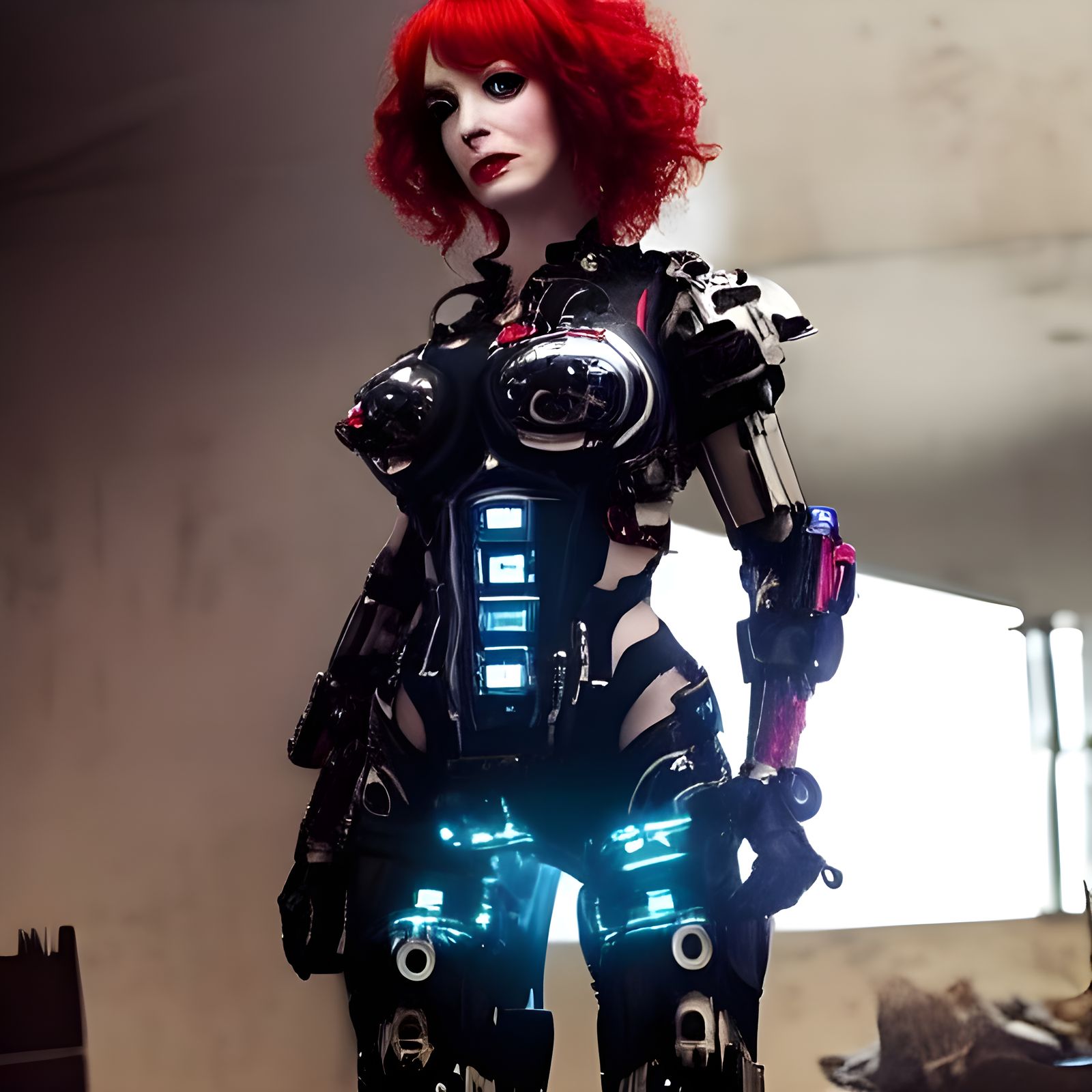 Cyberpunk Warrior with Robotic Arm in Dystopian Future