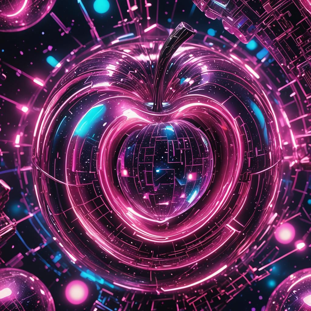 Crystal Apple Containing Space Stars in Neon Synthwave