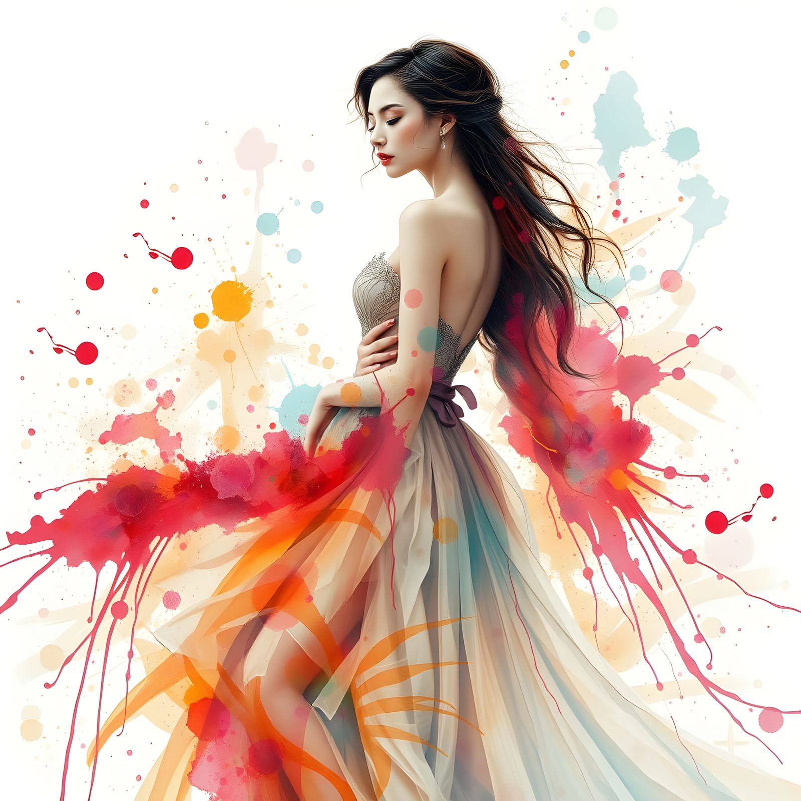 Gorgeous Woman in Majestic Paint Splatter