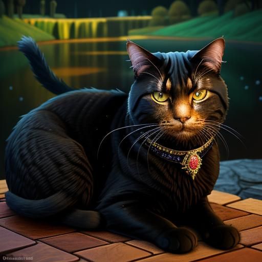 Baroque Surrealism: Cat in a Klimt Landscape