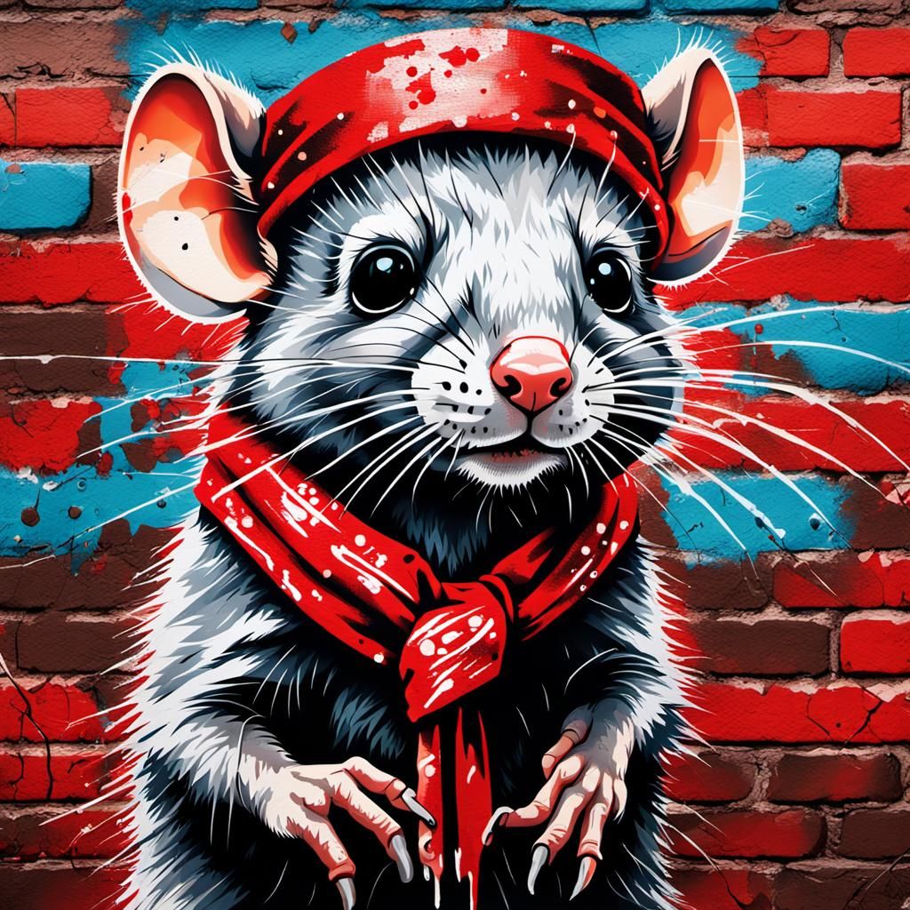 Graffiti Rat Stencil Art on Brick Wall