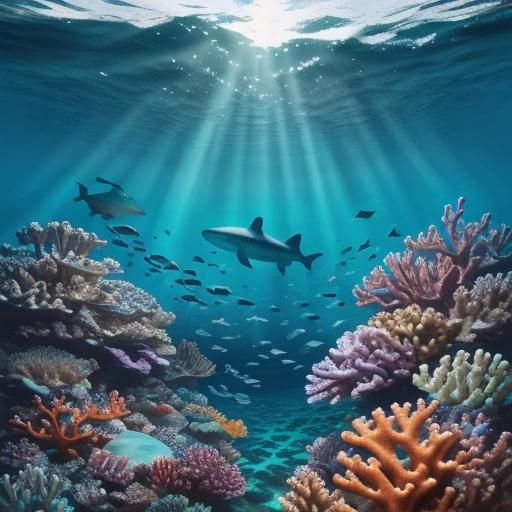 Whale Shark in Coral Reef: Digital Triadic Painting