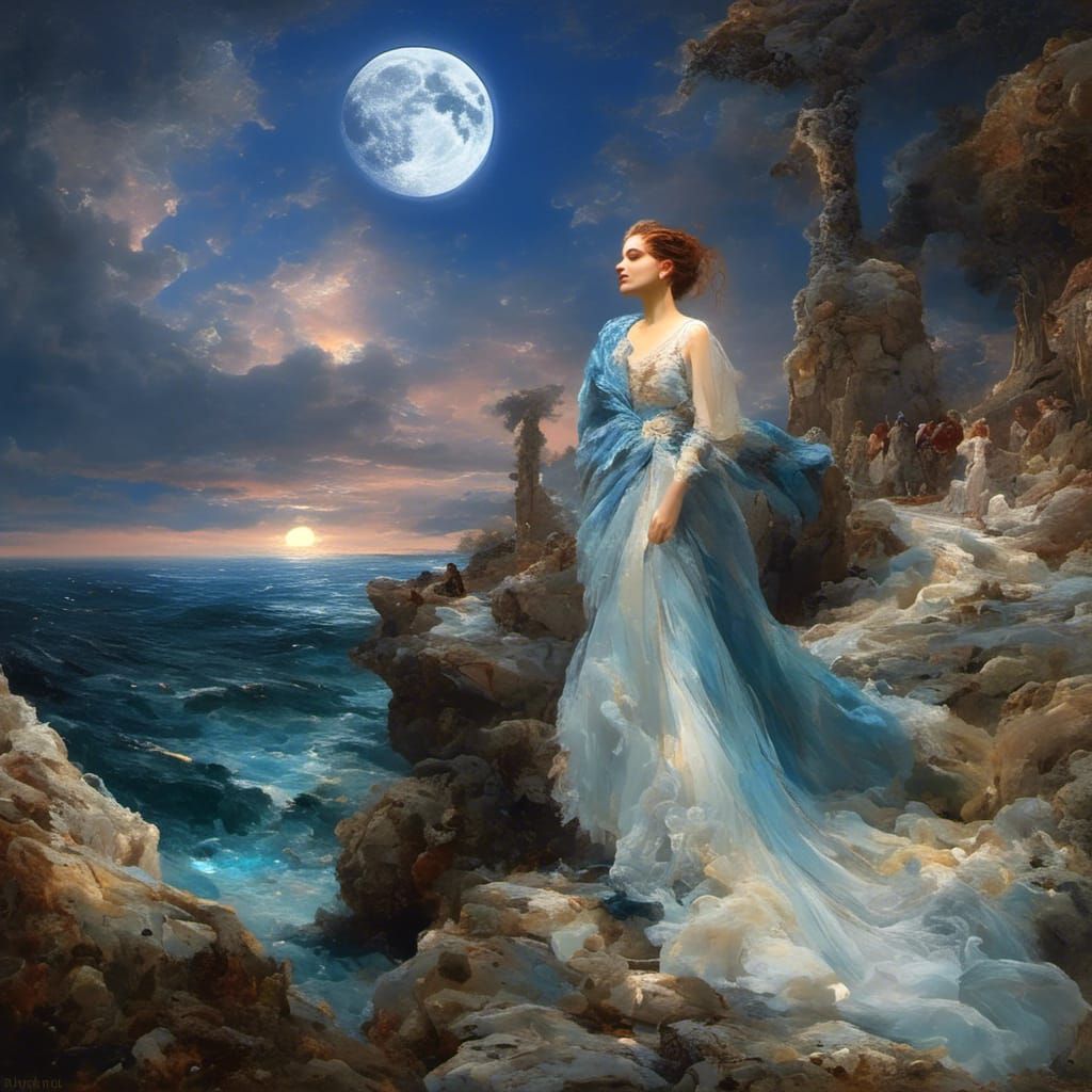 Serene Blue Moon: Harmonious Atmospheric Perspective