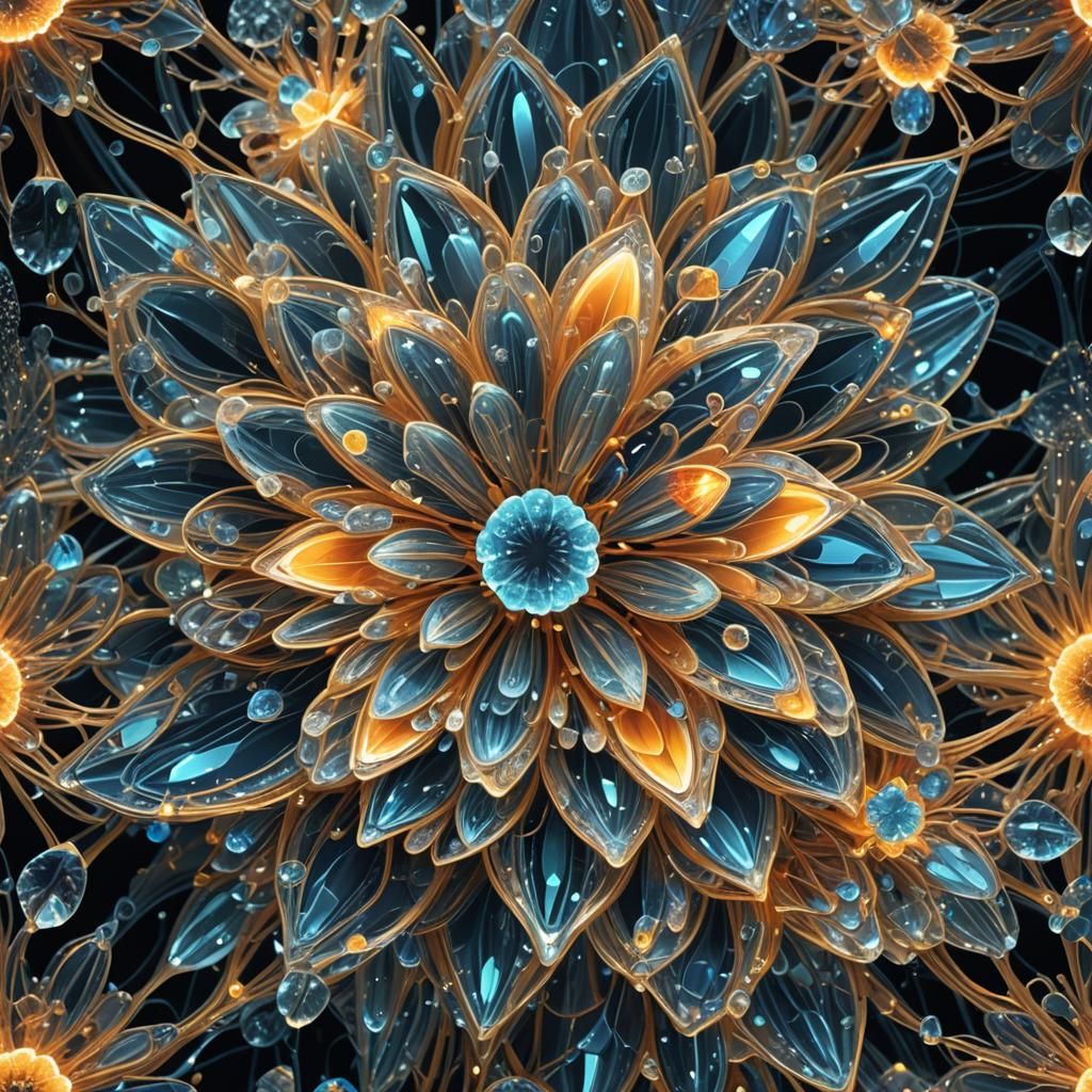 Crystal Flower Design with Bioluminescent Glow