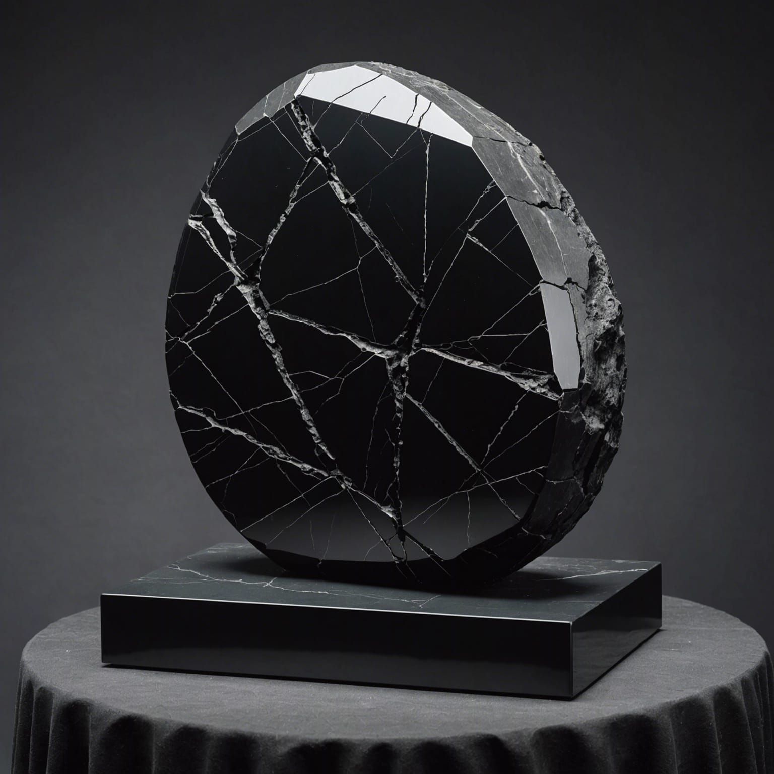 Silky Black Stone with Crack on Podium