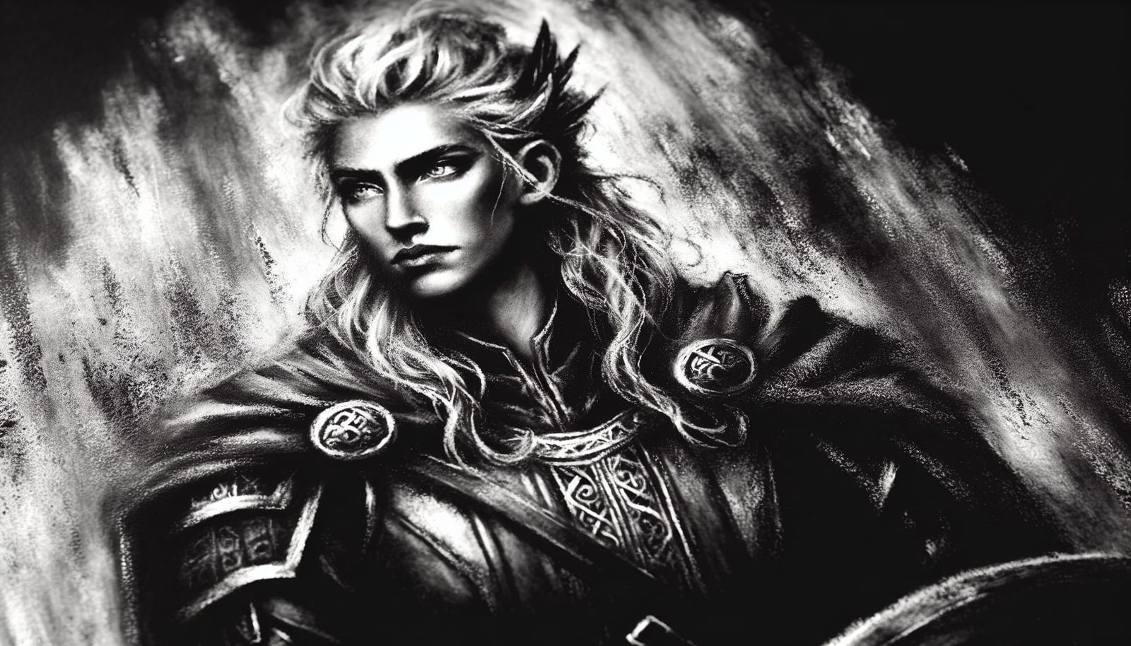 Brunhilde, Valkyrie Leader, in Gothic Charcoal Art