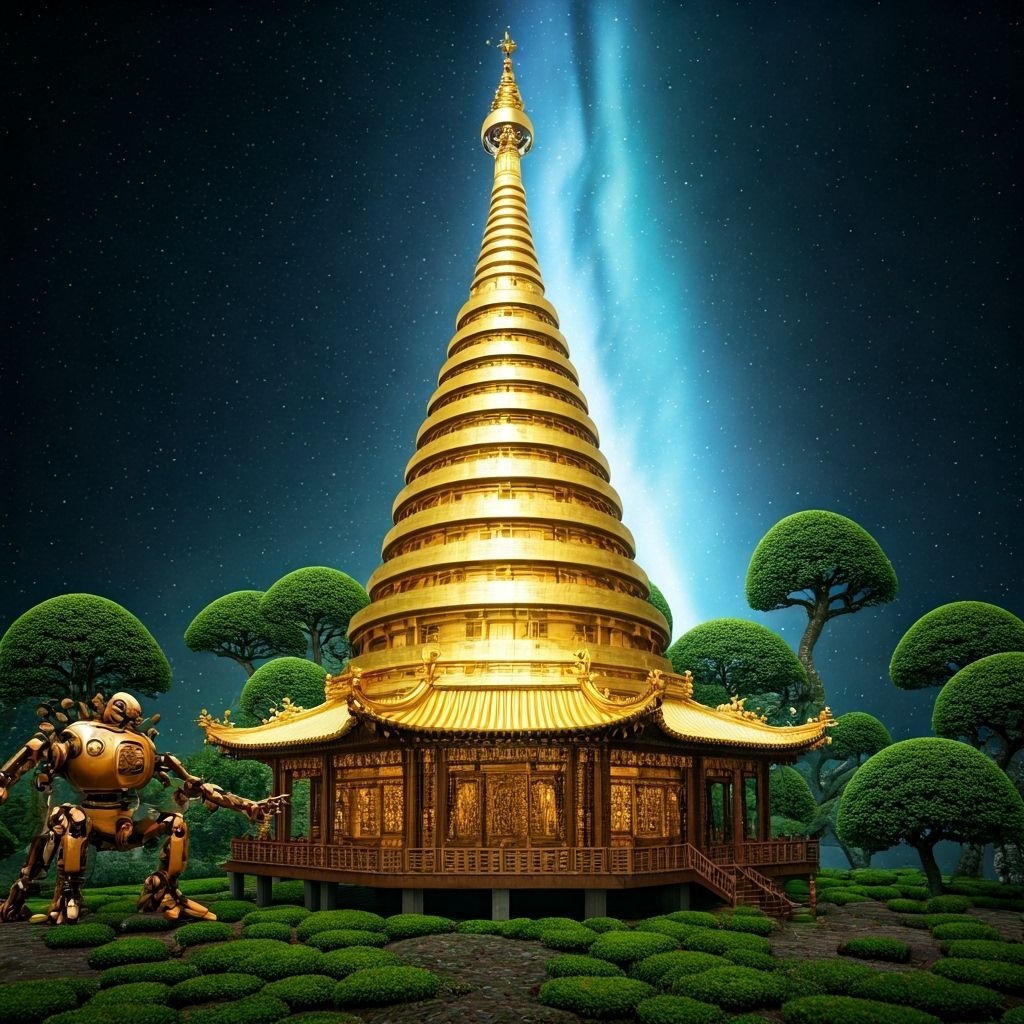 Golden Pagoda in Space Mecha Garden