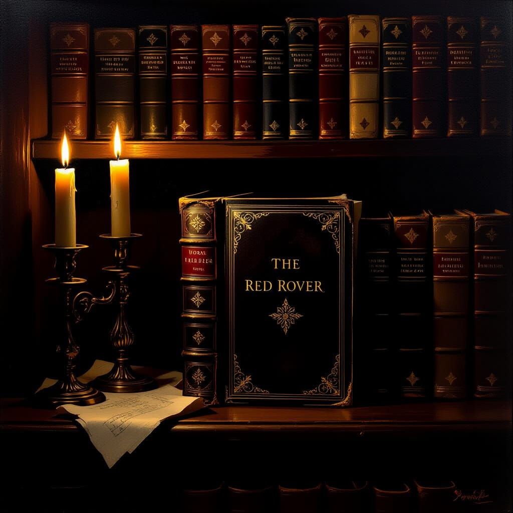 Atmospheric 18th-Century Library with Classic Novel
