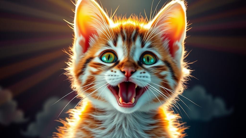 Colorful Kitten in Radiant Heavenly Light