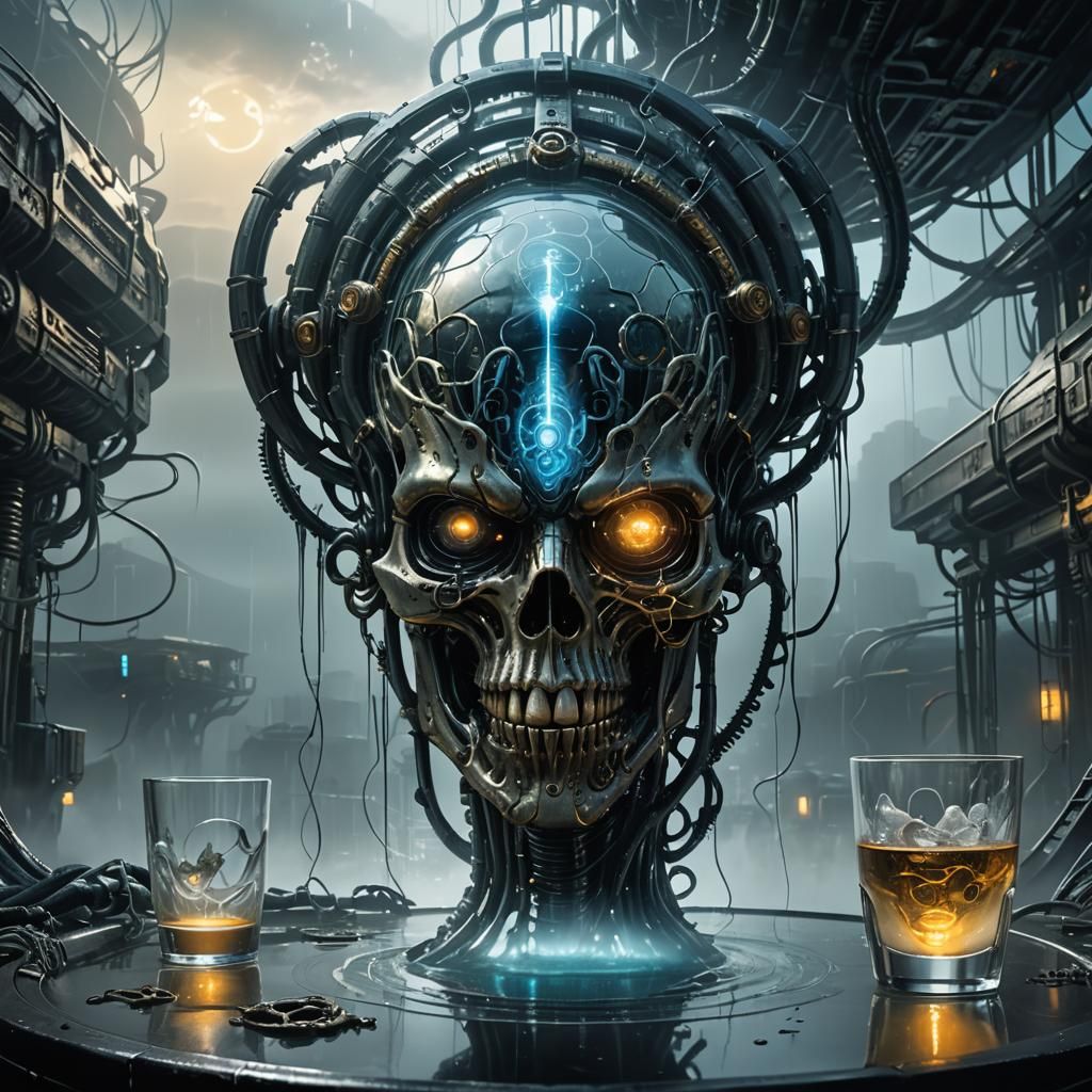 Cyberpunk Glass Brain: Biomechanical Concept Art