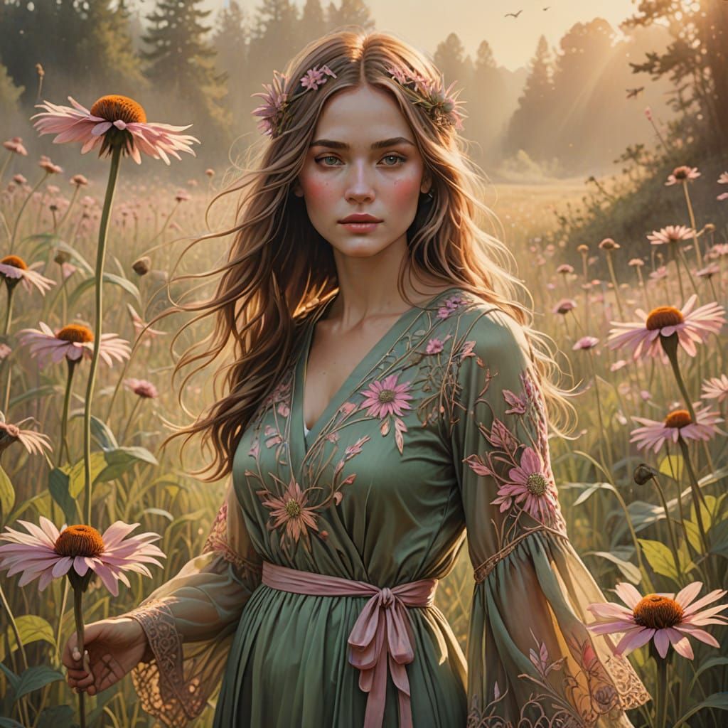 Whimsical Goddess in Dreamy Floral Realm