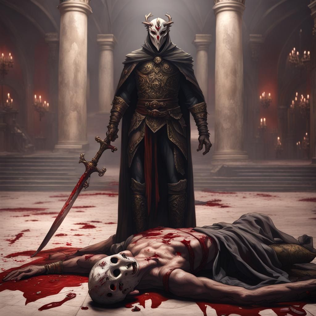 Fantasy Villain in Opera Holding Bloody Dagger