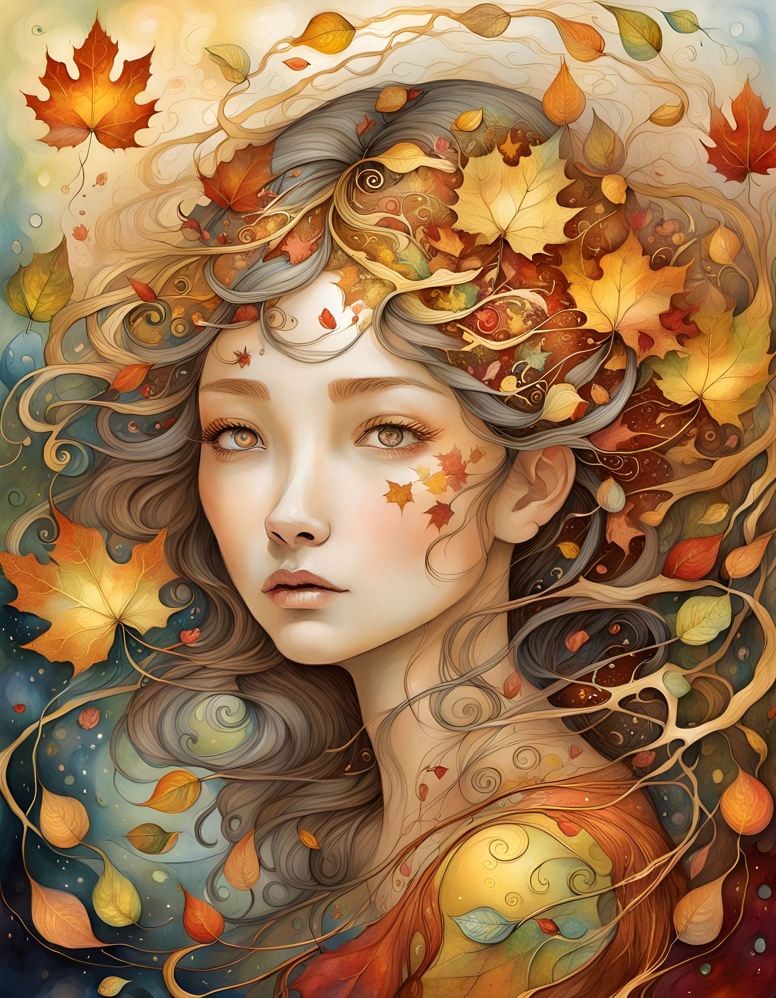 Autumn Leaves Dance: Hyperrealistic Splash Art