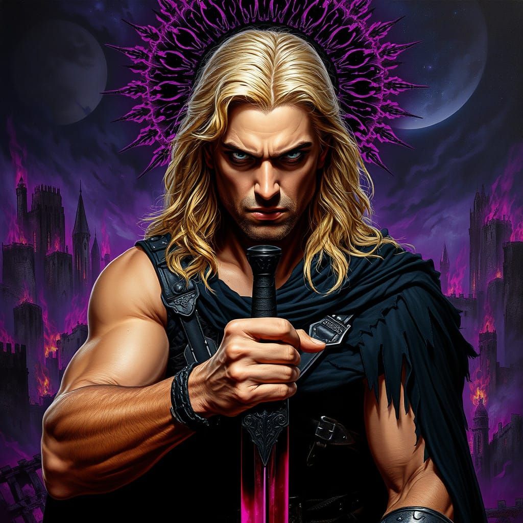 Dark Prince: Muscular Warrior in Flames