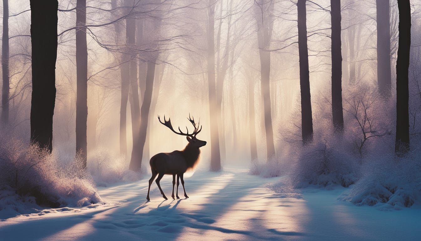 Surreal Winter Wonderland with Enchanted Forest Reflections