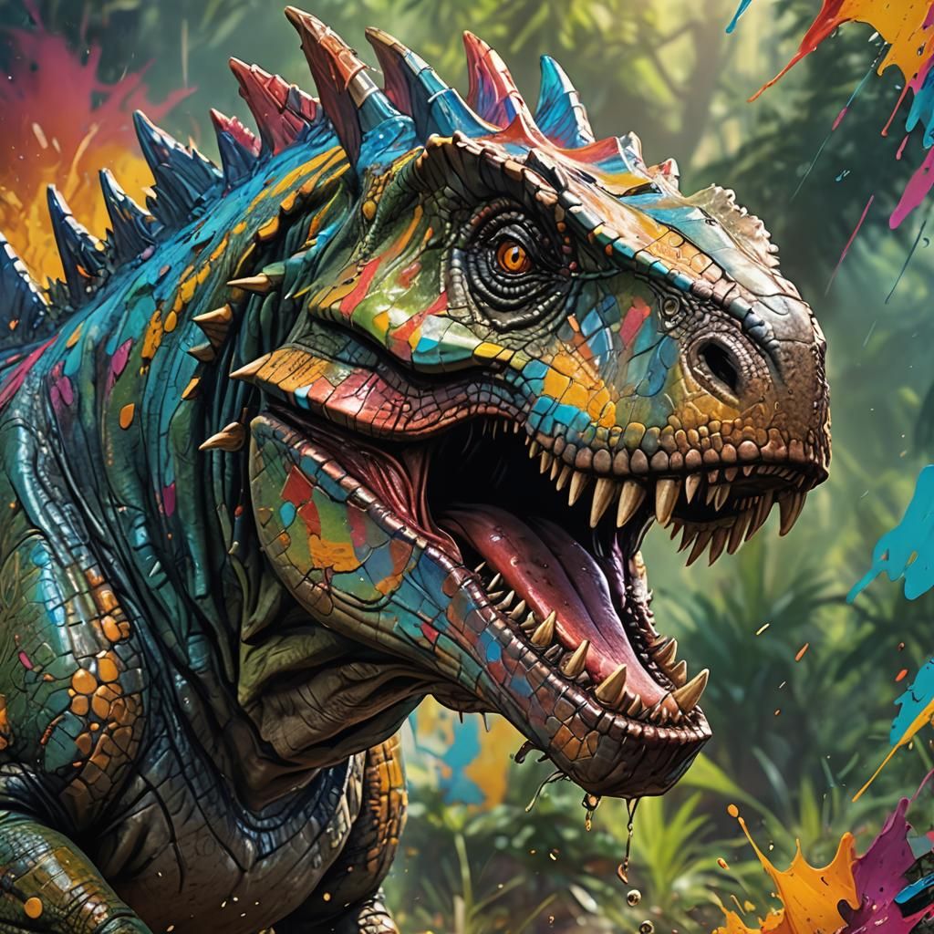 Hyperrealistic Dinosaur Splash Art Concept