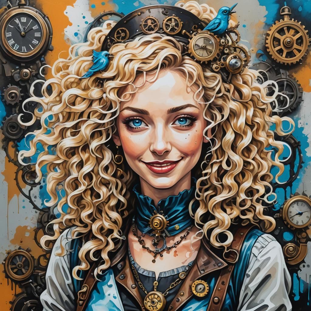 Steampunk Maid in Colorful Graffiti Art Style