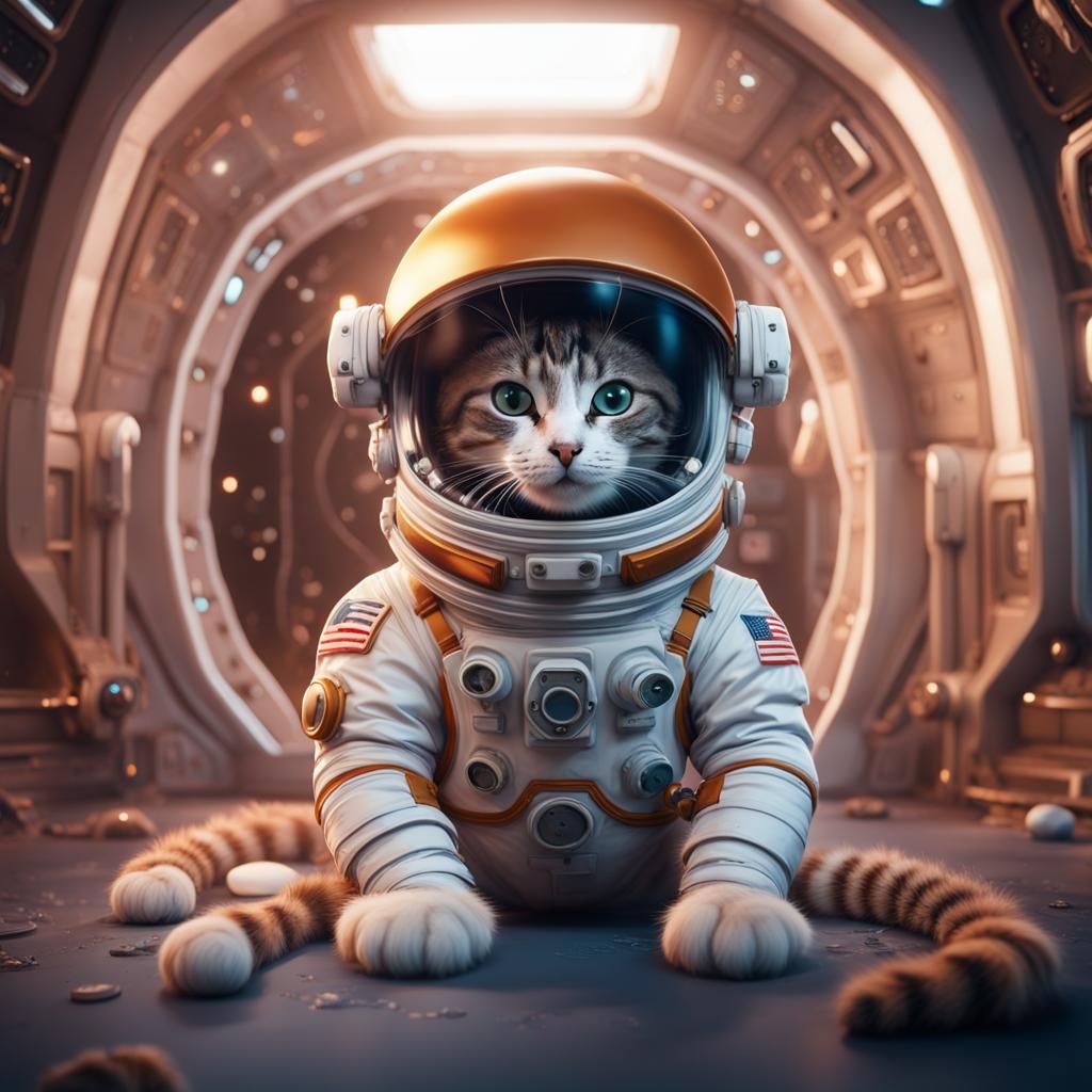 Cute Cat in Astronaut Suit: Digital Art