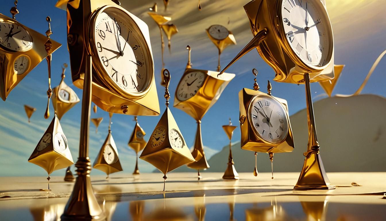 Surreal Melting Clocks in Dreamlike Landscape