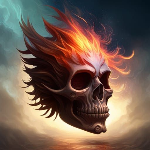 Flaming Skull Digital Art in Dark Fantasy Style