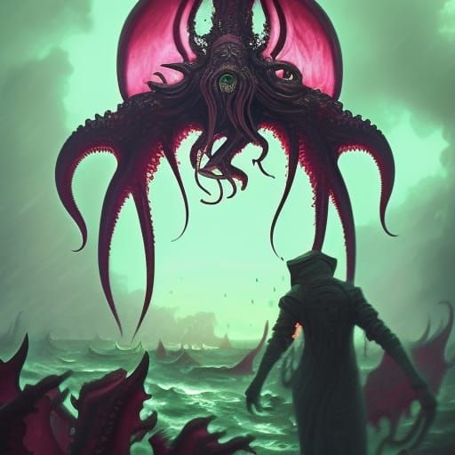 Cthulhu Cultist in Thunderstorm: Dark Fantasy Concept Art