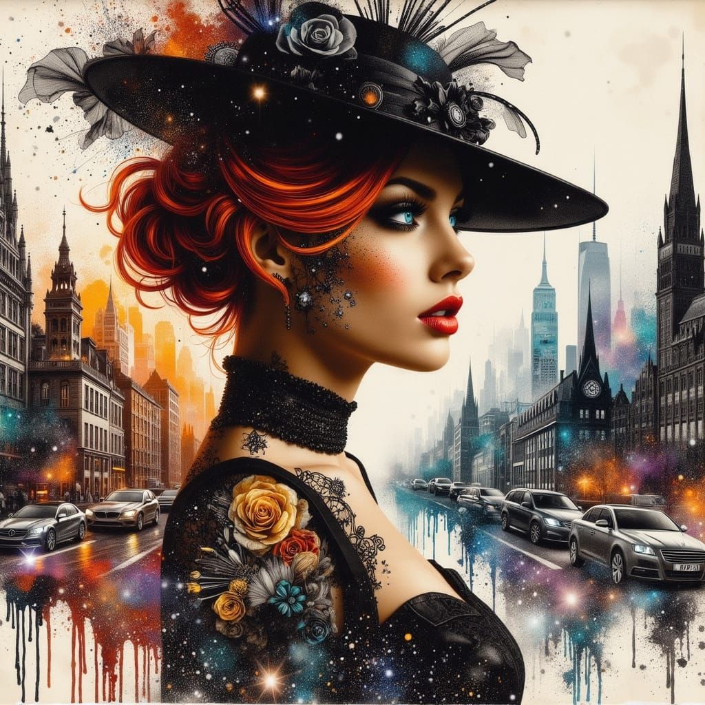 Surreal Cityscape with Elegant Slovak Woman