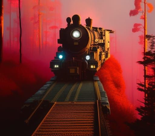 Railway Through Sunny Red Forest: Matte Photography